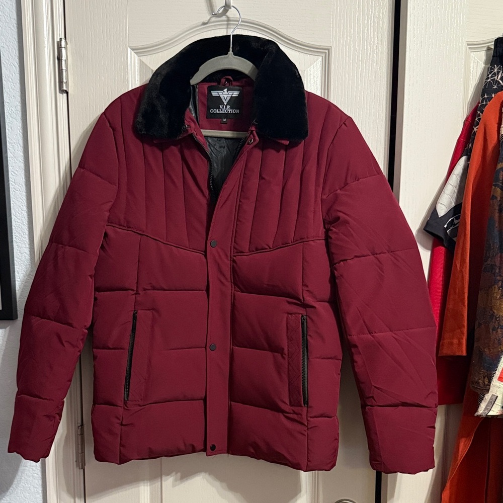 💖 VIP Collection Maroon Puffer Jacket‎ w/Removable Fur Collar - Picture 2 of 7